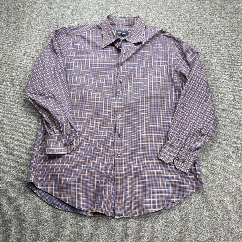 Scott Barber Button Down Long Sleeve Plaid Blue Orange‎ Check Dress Shirt